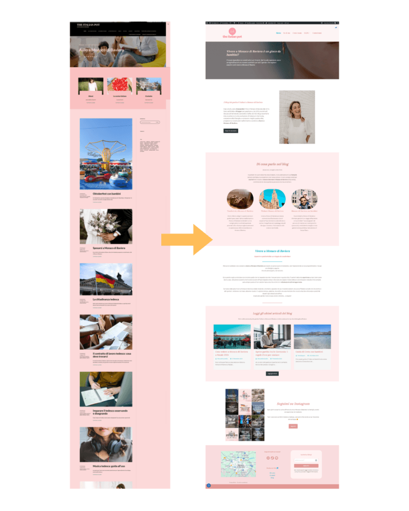 prima/dopo della grafica del sito web The Italian Pot